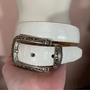 Vintage Brighton Thick Tan White Leather Concho Heavy Silver Buckle Western Belt Brighton | Accessories | Vintage Brighton Thick Tan White  main image 2